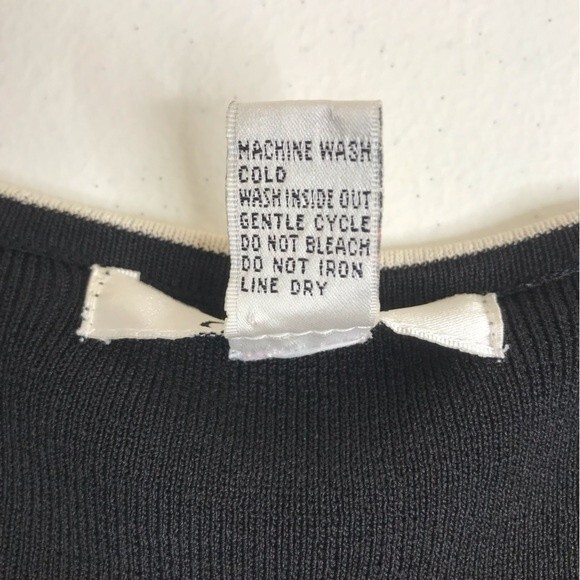 Vintage Carducci Black Cream Seaming Trim Short Sleeve Round Neck 90s Top Large - Picture 7 of 11